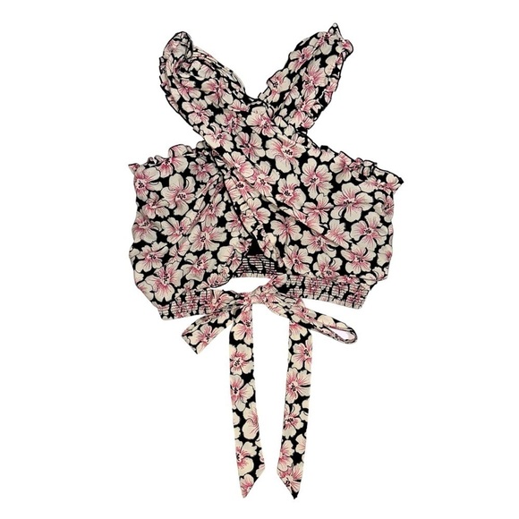 NWT Anthropologie Let Me Be Boho Floral Twisted Ruffle Halter Cropped Top Sz M - Picture 3 of 13